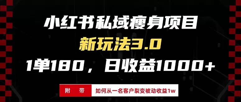 小红书瘦身项目3.0模式，新手小白日赚收益1000+（附从一名客户裂变收益，被动收益1W）-铁虎资源网