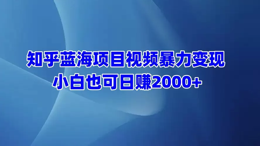 知乎蓝海项目视频带货 小白也可日赚2000+-铁虎资源网