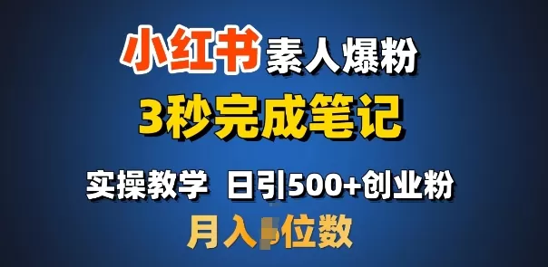 小红书素人爆粉，3秒完成笔记，日引500+月入过W-铁虎资源网
