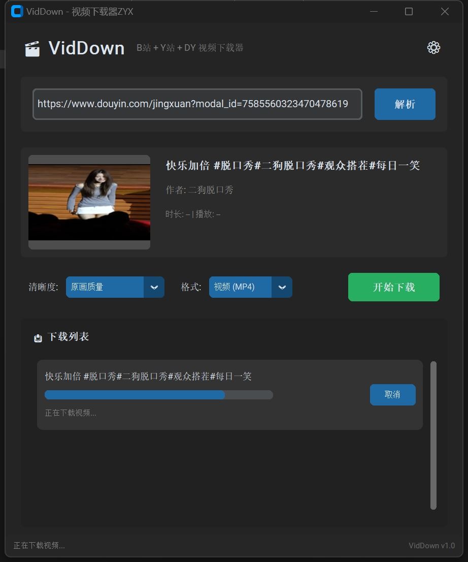 VidDown视频下载器v1.0无水印下载B站/钭音/油管等-铁虎资源网