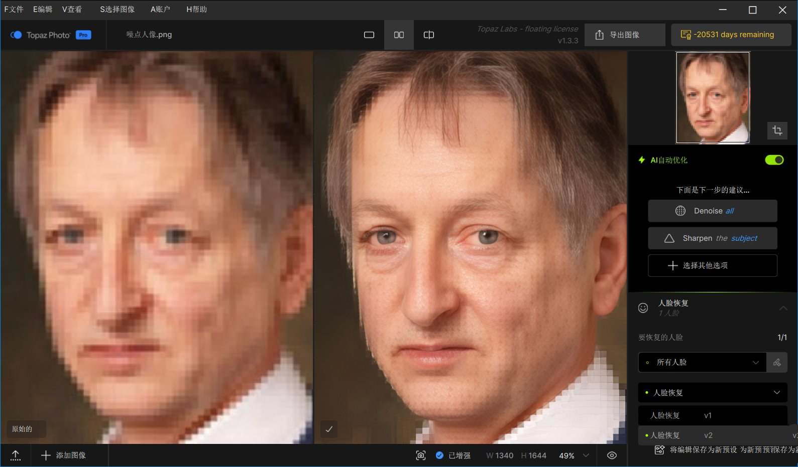 Topaz Photo汉化破解版v1.3.3智能图像修复便携版