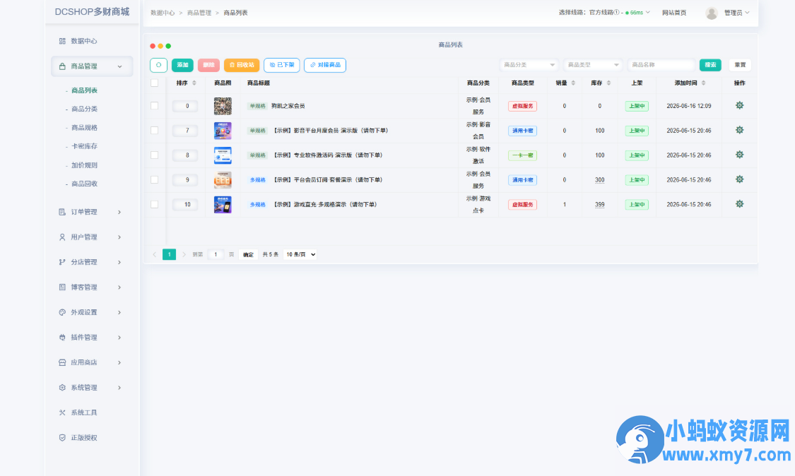 DCSHOP自动发卡商城用户可开通分店分销,支持实物发货,自带博客功能